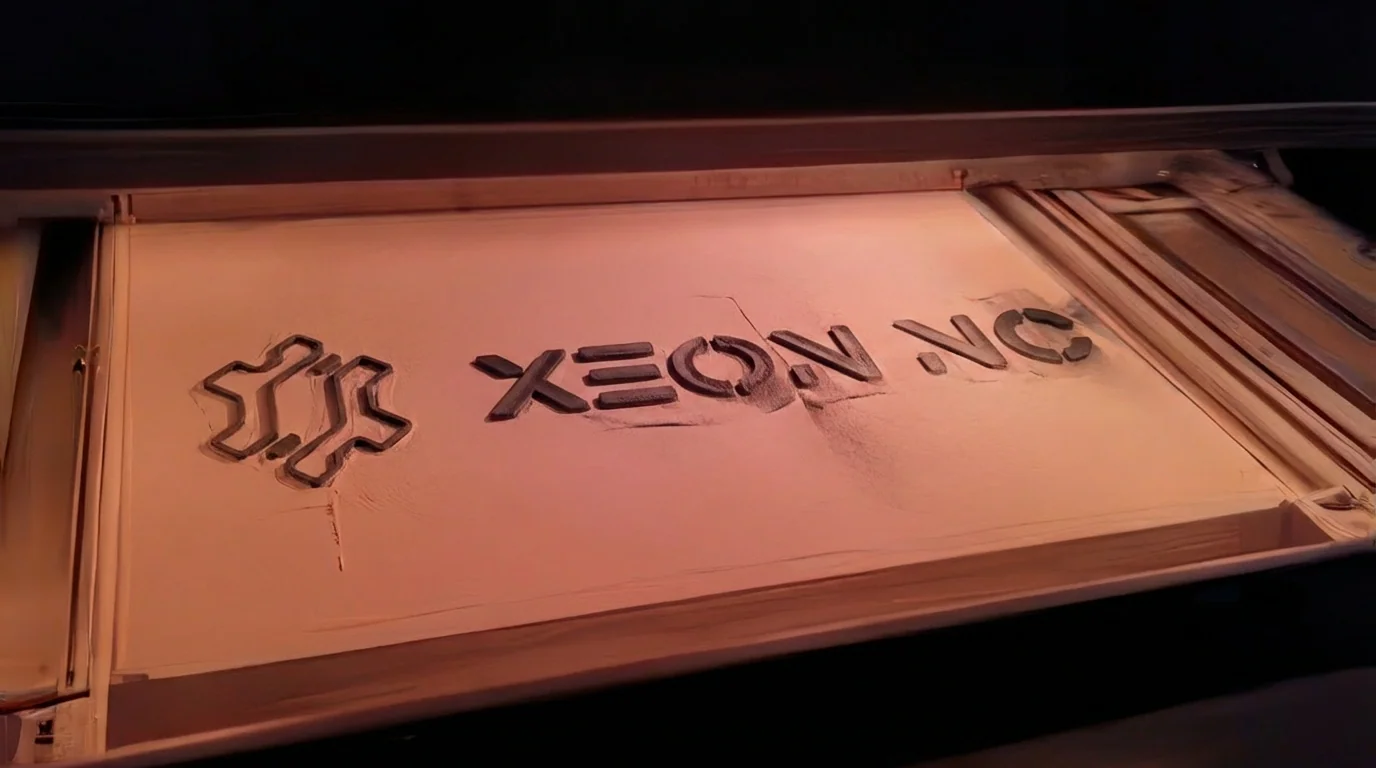 Xeon logo formed in a Multi Jet Fusion powder bed