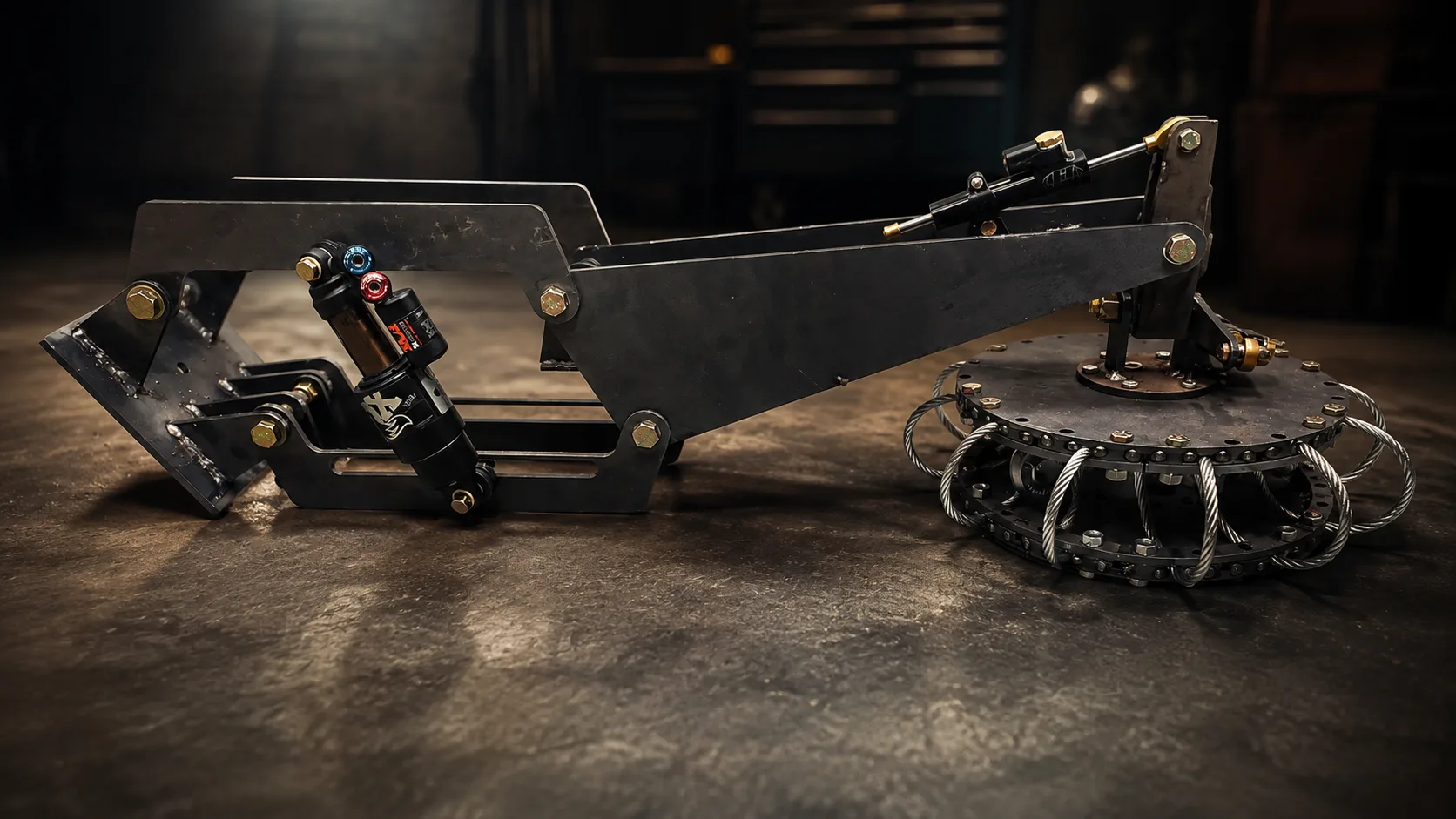 John’s completed chase-car camera arm in the studio