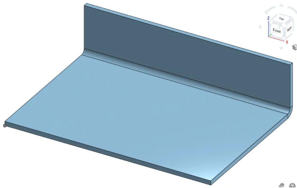Full-width flange shown as a formed 90-degree sheet-metal flange