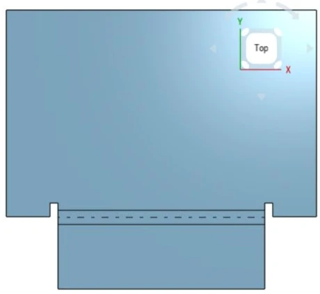 Rectangular relief in the Onshape flat pattern, with bend lines visible