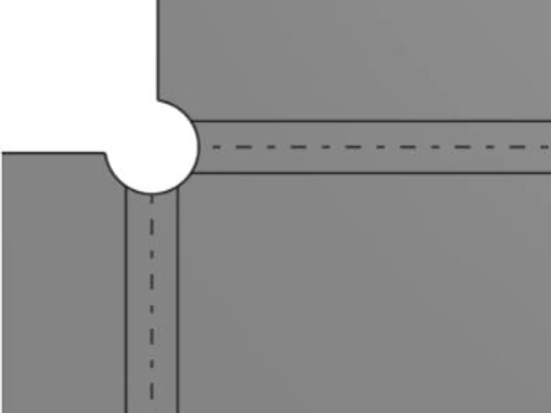 Flat pattern showing a circular cutout of 0.500 inch diameter at the bend intersection