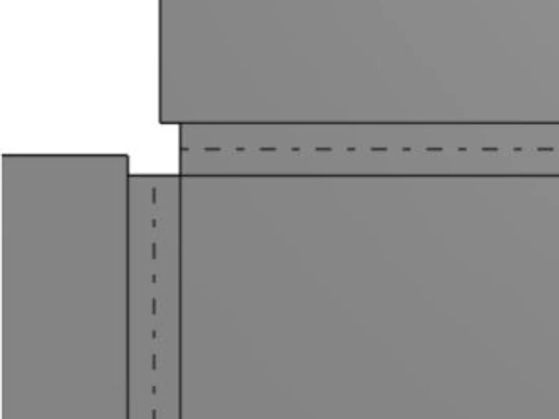Flat pattern of the simple corner relief: a small square notch at the bend intersection, much smaller than the sized reliefs