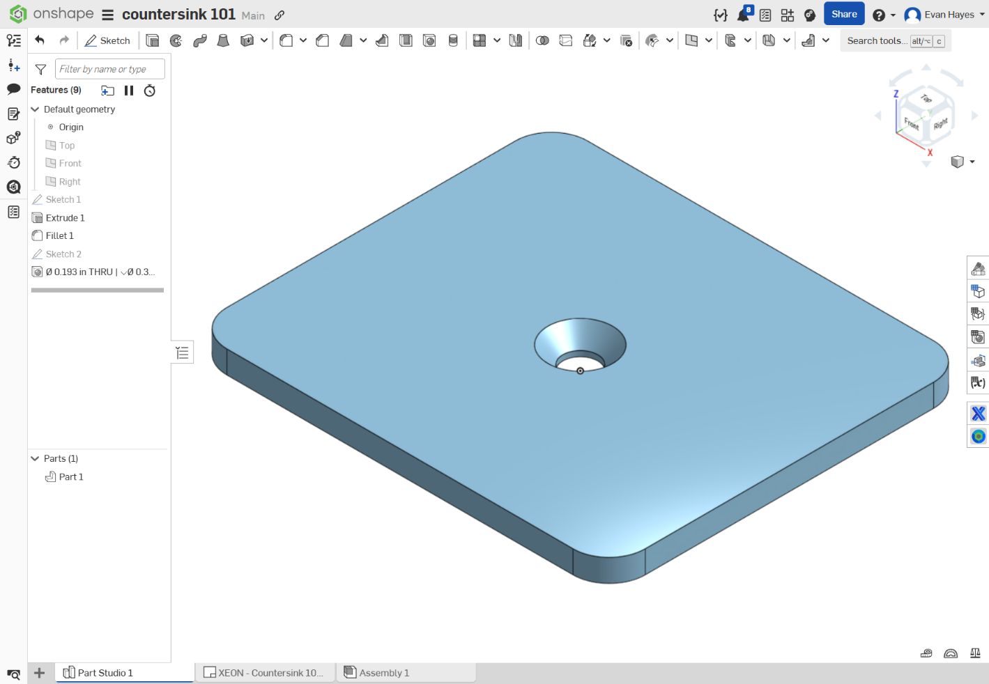 Countersunk plate in Onshape