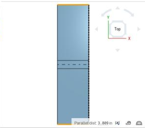 Flat pattern measured at 3.809 in with the material inside the sketch