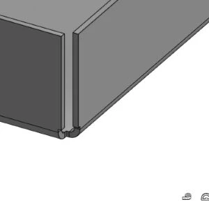 Same Onshape box corner with a visibly open seam at a 0.125-inch Minimal gap setting