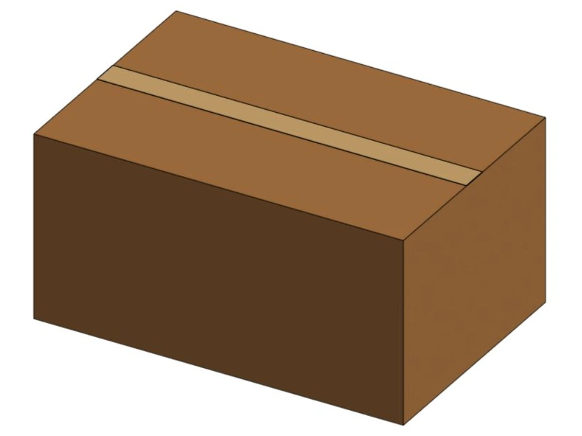 Closed brown carton envelope with a tape strip across the top.