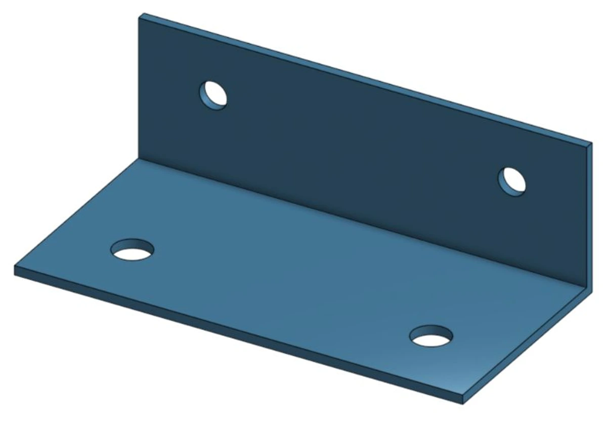 Illustration of an L-shaped bracket with two holes in the base and two in the upright flange.