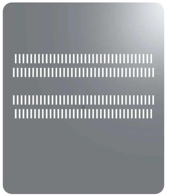 Top view of the steel base with four staggered rows of paired locating slots