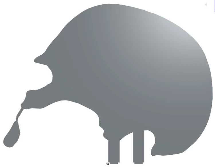 Plate P37 isolated in Onshape, showing the skull profile, narrow jaw bridge, and paired tabs
