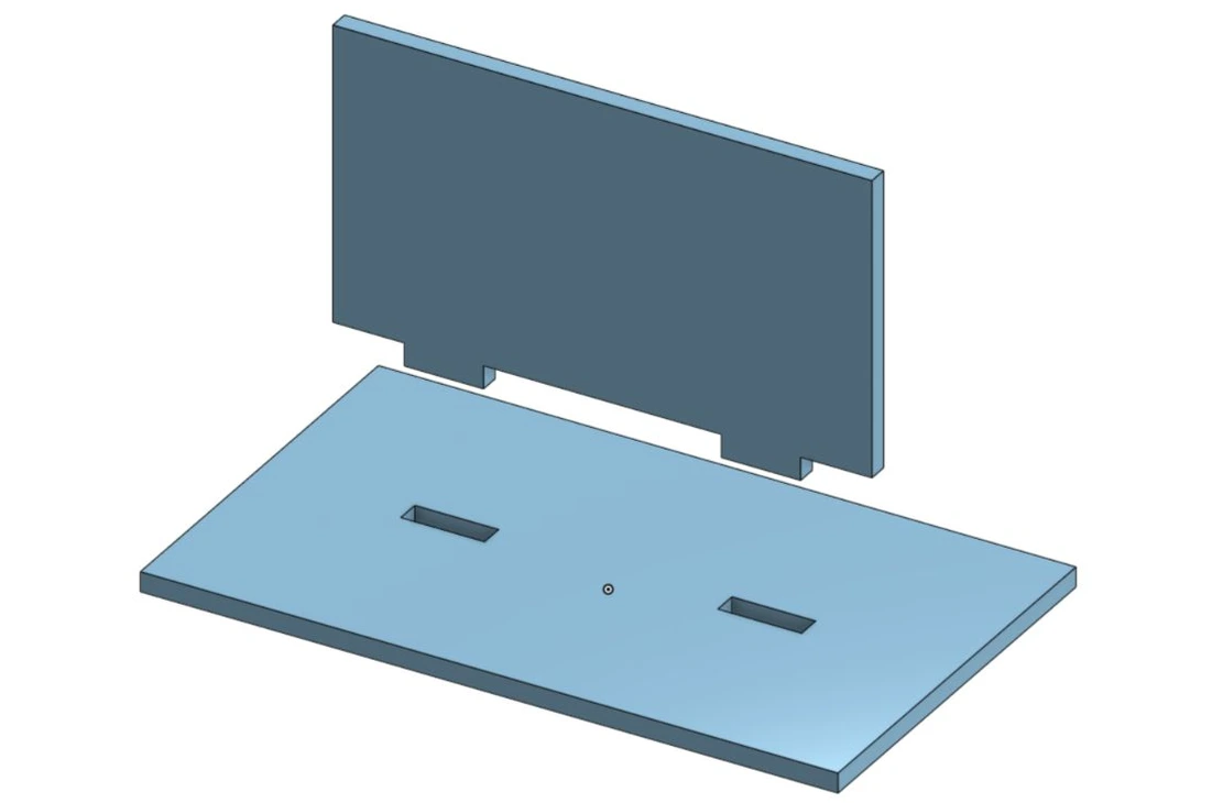 Onshape exploded view of a plate with two slots and an upright with two projecting tabs