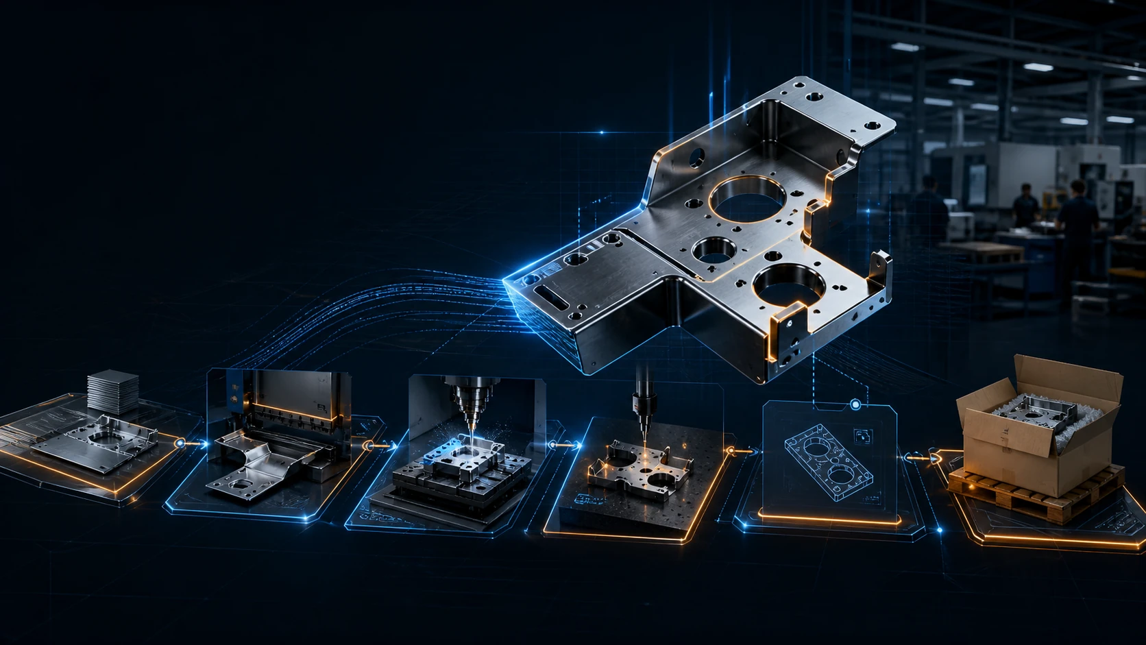CAD geometry connected to quoting, bending, machining, inspection, and shipping