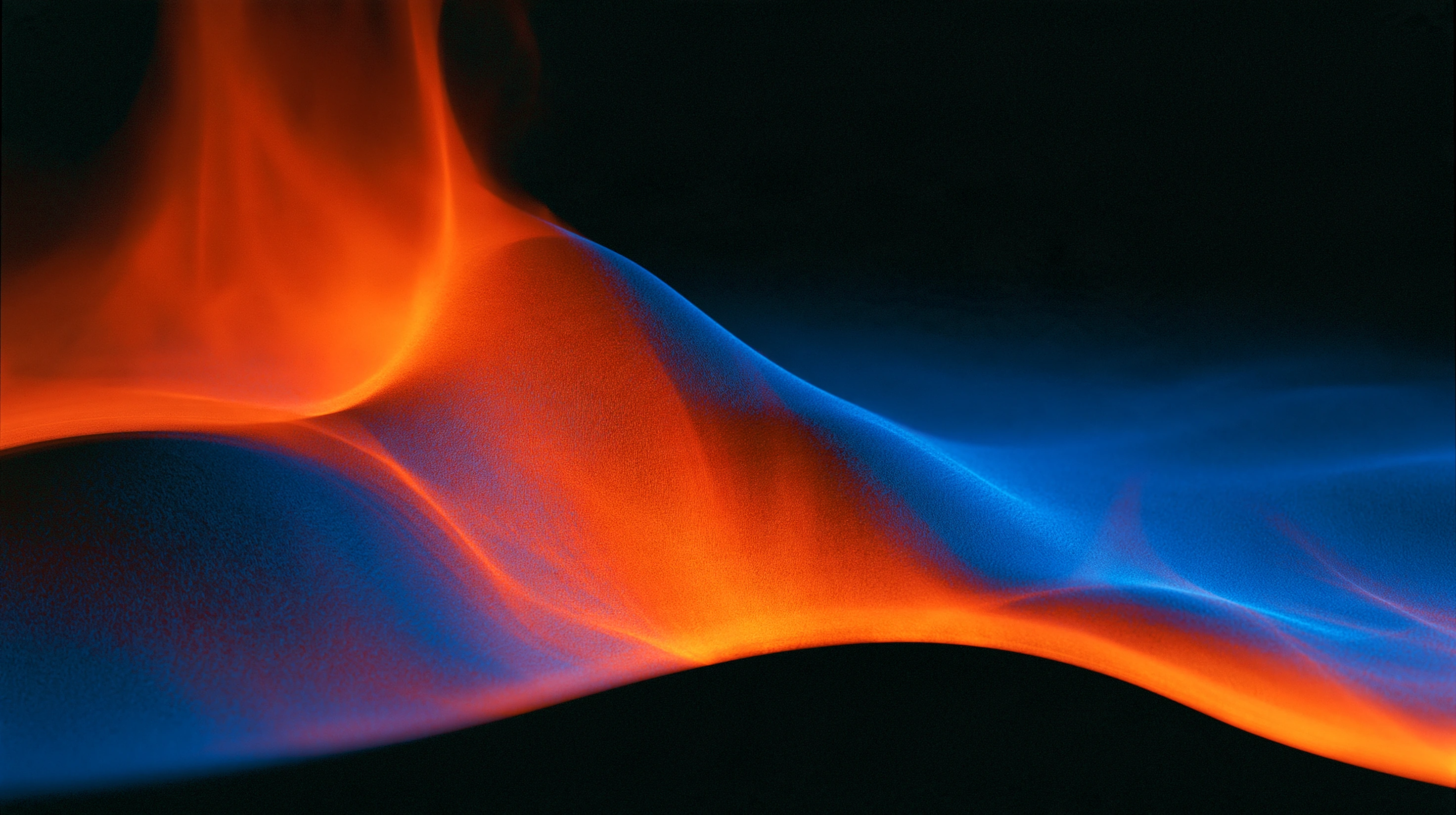Abstract flowing orange and blue forms, illustrating heat and melting