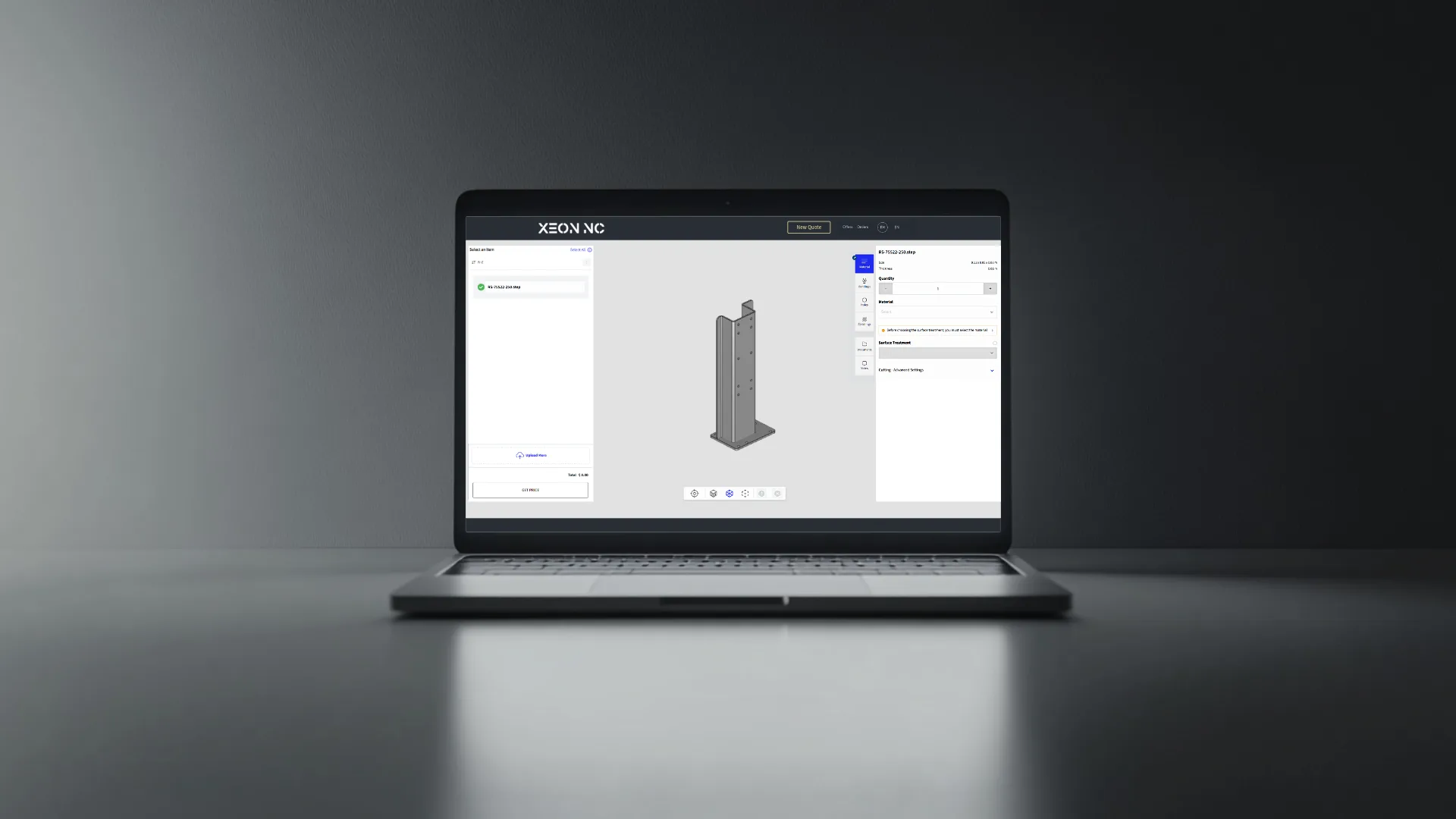 Xeon instant quoting interface displayed on a laptop