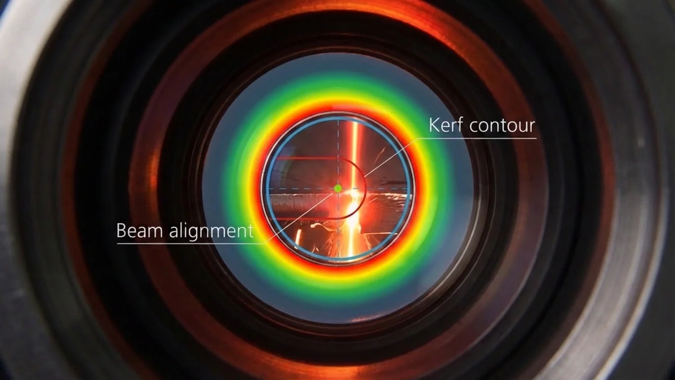 Laser beam alignment image with the kerf contour marked