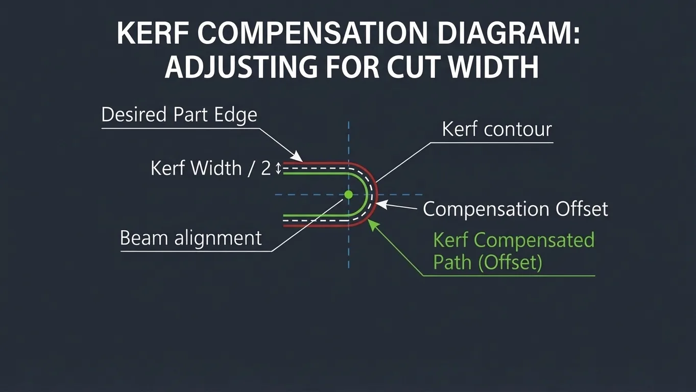 Diagram showing the desired part edge and kerf-compensated cutting path