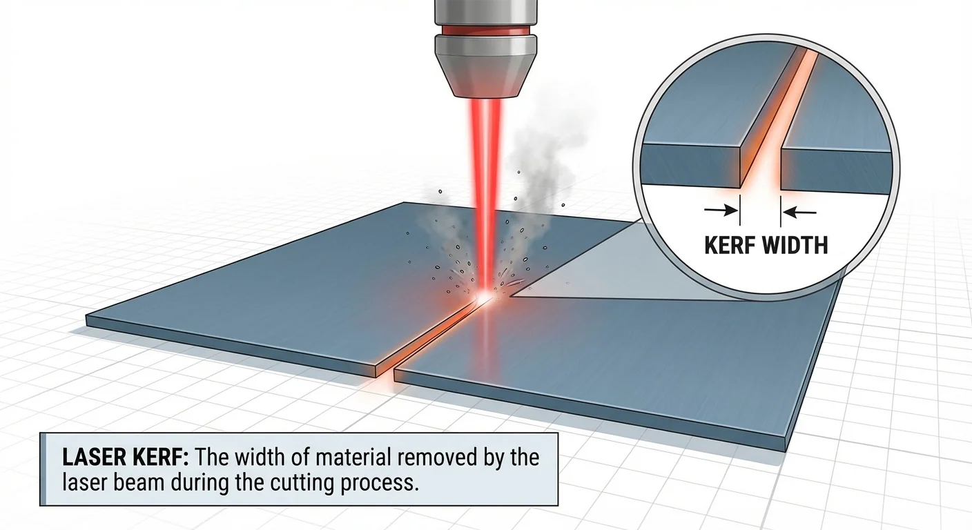 Laser cutting diagram showing the width of material removed by the beam